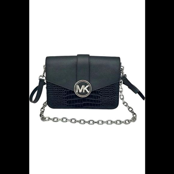 Michael Kors Carmen MD Crocodile Embossed Convertible Bag Black - Picture 1 of 3
